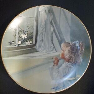 Carolyn Blish decor home 8-1/2" plate decorative girl window bird flowers art